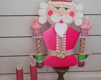 Nutcracker wreath attachment, Sweet cheeks, Christmas decor, Christmas Nutcracker, pink, Christmas front door, swag, nutcracker decor