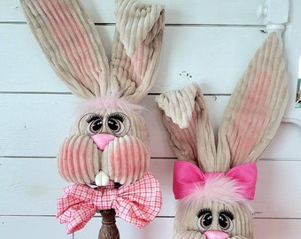 Set of 2, 24" Chenille bunnies, Easter decor, wreath atachment, Easter front door, Swag, Bunny wreath, Whimsical, Bunny decor