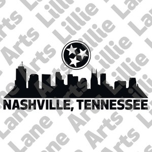 Skyline van Nashville met vlaglogo / SVG-bestand Clipart Vector voor Cricut of Silhouette