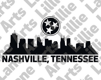 Skyline van Nashville met vlaglogo / SVG-bestand Clipart Vector voor Cricut of Silhouette