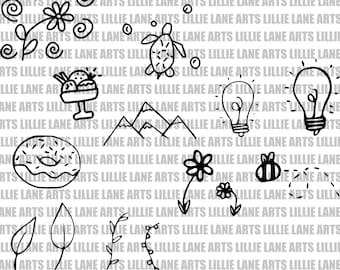 Doodle-B Pack 1 / Garabatos lindos / PNG EPS SVG Archivo Clipart Vector para Cricut o Silhouette Mono