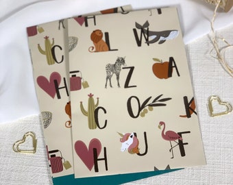 Gift bags alphabet, letters with animals, gift bags, gift wrapping, flatbag, children's birthday