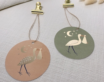 Gift Pendant Birth Stork 2-Set gold, round