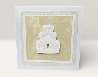 Modern wedding card without text • 3D wedding cake in cream • simple card for a cash gift • 15 x 15 cm handmade • with envelope