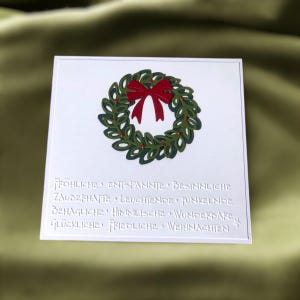 Weihnachtskarte handgemacht geprägt, Weihnachtskranz, klassische Weihnachtskarte, Grußkarte zu Weihnachten