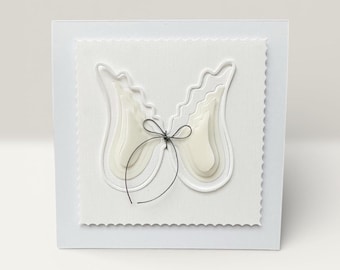Sympathy card with wings · silent greeting in remembrance · handmade paper condolence card · expression of sympathy · white sympathy card