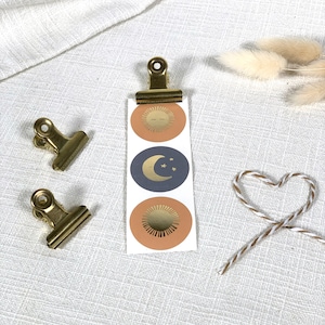Aufkleber mit Sonne und Mond mit Goldeffekt, Sticker, Weihnachtsaufkleber, Weihnachtssticker, Geschenkverpackung Weihnachten