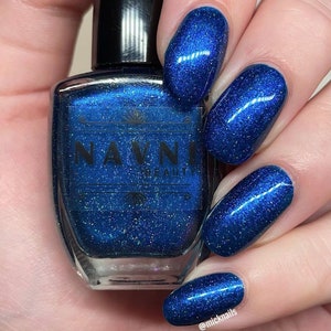 Fair Fight dark Blue shimmer multichrome nail polish with holographic glitter image 1