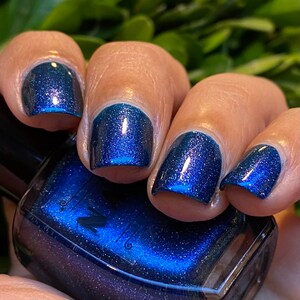 Fair Fight dark Blue shimmer multichrome nail polish with holographic glitter image 6