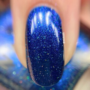 Fair Fight dark Blue shimmer multichrome nail polish with holographic glitter image 5