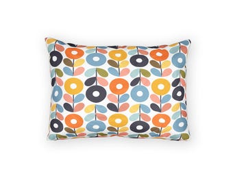 Federa per cuscino con stampa floreale retrò, copricuscino in stile moderno di metà secolo, biancheria da letto botanica scandinava, decorazione colorata per la camera da letto, regalo per l'inaugurazione della casa.