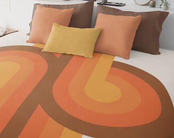 Duvet Cover Queen King Retro Aesthetic Home Decor Seventies Orange and Brown Groovy Design Bedding Cool Housewarming Gift New Home Bed Linen
