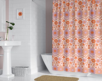 Boho Shower Curtains Cottagecore Floral Shower Curtain Flower and Mushroom Pattern Retro Seventies Aesthetic Home Decor Bathroom Accessories