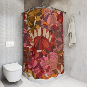 Floral Boho Shower Curtain Vintage Style Fall Colors Bold Bathroom Decor Statement Bath Curtain Bohemian Aesthetic Home Style