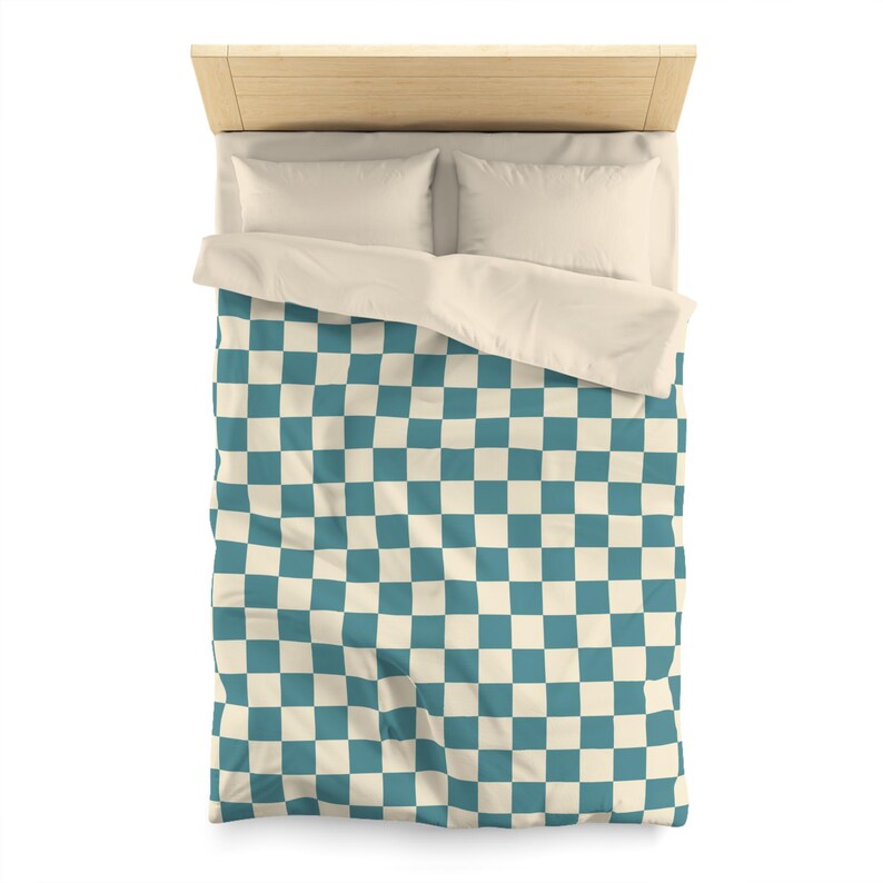 Mid-century Check Pattern Bedding Teal and Cream Checkered Duvet Cover ...