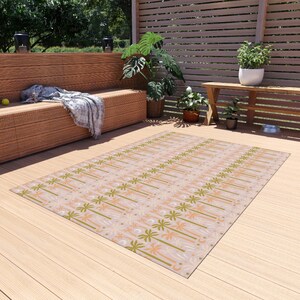 Outdoor Rug Pink Palm Tree Pattern Tropical Patio Mat Various Sizes Rectangular