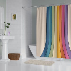Boho Shower Curtains Retro Seventies Rainbow Stripes 70&#39;s Cool Bathroom Accessories Dorm Decor Gift for College Student Girlfriend Boyfriend