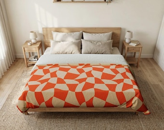 Bettbezug aus Baumwolle Retro geometrisch Orange Mid-Century Muster Öko-Tex Baumwollbettwäsche Cool Teen Schlafzimmer Wohnheim Dekor