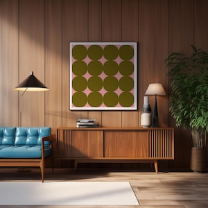 Mid Century Modern Geometric Wall Art: Pink & Green Square Print