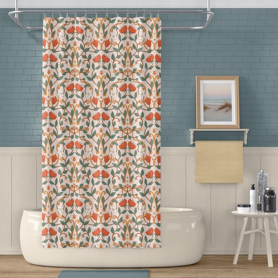 Floral Art Nouveau Shower Curtain Vintage Feminine Bathroom Decor Gift Idea Mom New Home Housewarming Birthday