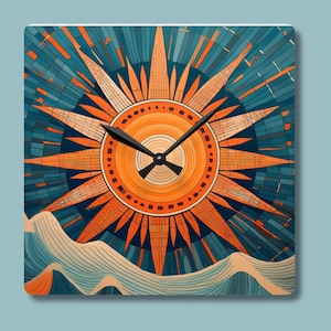 Retro Sunburst Wanduhr, Mid Century Modern Dekor Einzigartiges Housewarming Geschenk