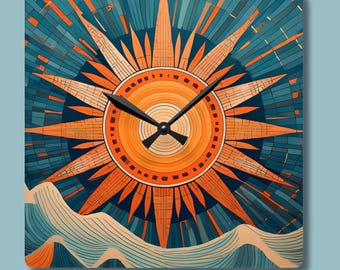 Orologio da parete retrò con motivo a raggiera, decorazione moderna di metà secolo, regalo unico per l'inaugurazione della casa.