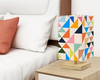 Colorful Geometric Table Lamp Mid Century Modern Bedside Light Scandinavian Geo Pattern Accent Lighting Retro Home Decor Housewarming Gift
