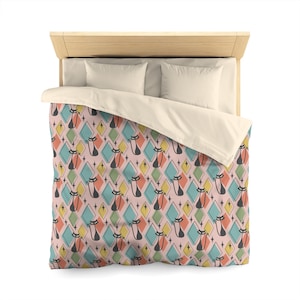 Atomic Cat Bedding Mid-Century Black Cat Pattern Duvet Cover MCM Design Retro Aesthetic Home Decor Cute Gift For New Home or Bedroom Update