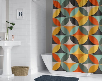 Retro Shower Curtains Mid Century Geo Pattern MCM Geometric Stylish Bathroom Accessories Unique Gift For Family Housewarming New Home Gift