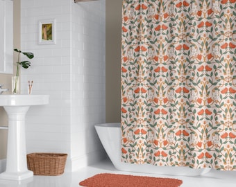 Floral Art Nouveau Shower Curtain Printed Botanic Art Curtain Feminine Classic Home Shower Curtain