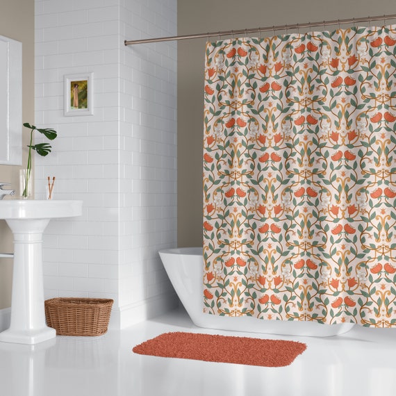 Floral Art Nouveau Shower Curtain Printed Botanic Art Curtain Feminine Classic Home Shower Curtain