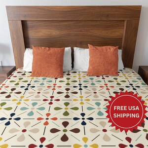 Retro Duvet Cover Mid Century Modern Style Bedding MCM Quilt Pattern King Queen Twin Size Mid-Century Cover Duvet Stylish Bedroom Decor