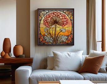 Art Nouveau Floral Print: Stained Glass Effect, Vintage Home Decor