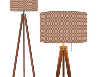 Floor Lamp Pink Green Checkerboard  Retro Tripod Lighting Bauhaus Geometric Standing Light Mid Century Accent Piece Dopamine Decor