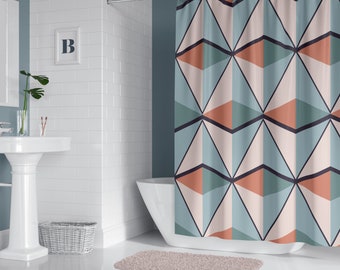 Retro Shower Curtains Mid Century Modern MCM Bold Geometric Pattern Pastel Bathroom Decor Unique Vintage Aesthetic Home Decor Gifts Him Her