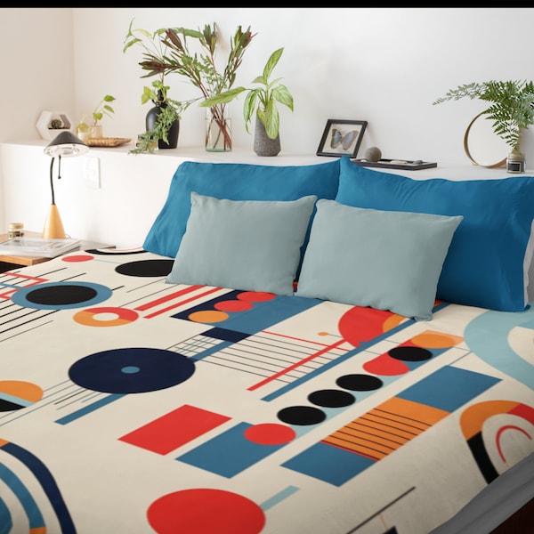 Bauhaus Print Duvet Cover Queen Retro Aesthetic Home Decor Bedding Twin XL King Bed Size Bedroom Abstract Art Quilt Case Housewarming Gift