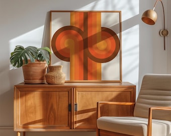 Väggkonst från mitten av århundradet: Retro orange och brunt tryck i 70-talet