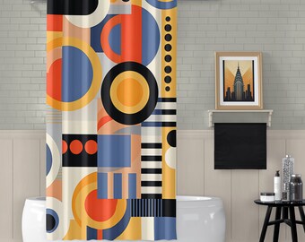 Bauhaus Print Shower Curtains Retro Aesthetic Home Decor Bold Bathroom Accessories Colorful Bath Curtain Unique Gift Housewarming New Home