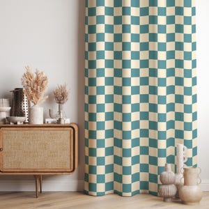 Blackout Curtain Checkerboard Pattern Window Curtain Panel Contemporary Home MCM Decor Living Room Bedroom Window Treatment Classic Design