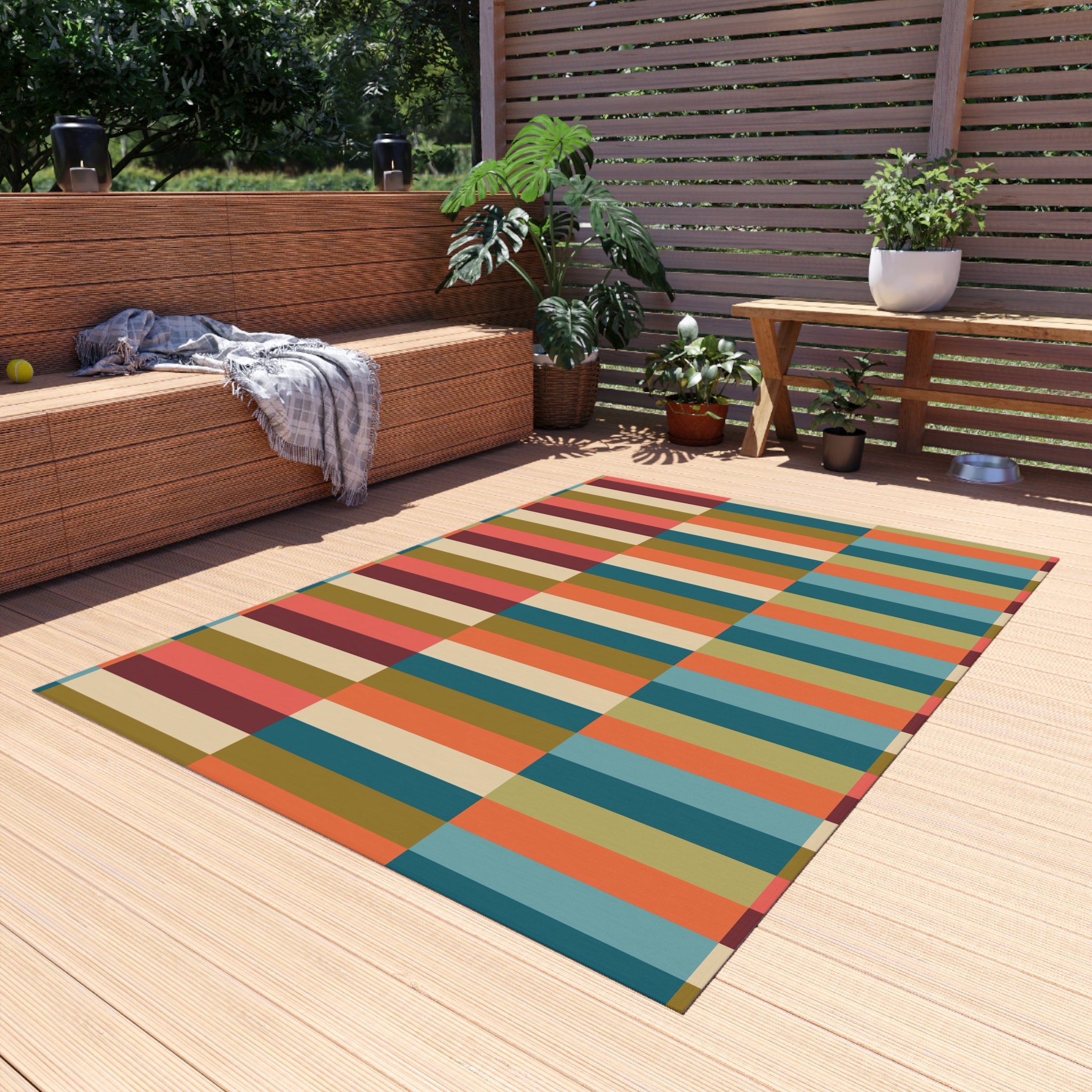 Patio Decor Outdoor Rug Mid Century Modern Style Design Colorful ...