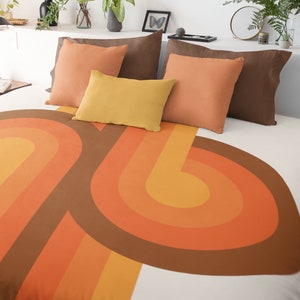 Bettbezug Queen King Retro ästhetik siebziger Jahre Orange und Braun Groovy Design Bettwäsche Coole Housewarming Geschenk neues Zuhause Bettwäsche