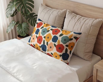 Federa per cuscino floreale colorata, stile retrò scandinavo, copricuscino moderno di metà secolo, complemento d'arredo per la camera da letto con decorazioni botaniche, regalo per l'inaugurazione della casa.