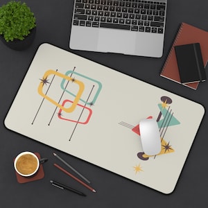 Retro Geometric Desk Mat: Mid-Century Modern Office Decor