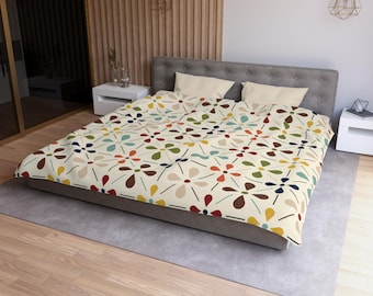Mid-Century Modern Duvet Cover: Retro Floral Bedding Colorful Mid Mod Bedroom Style