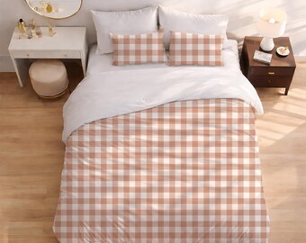 Copripiumino a quadretti color ruggine, morbido cotone, certificato Oeko-Tex, ideale per la camera da letto in stile cottagecore, minimalismo rustico, perfetto come regalo di inaugurazione della casa.