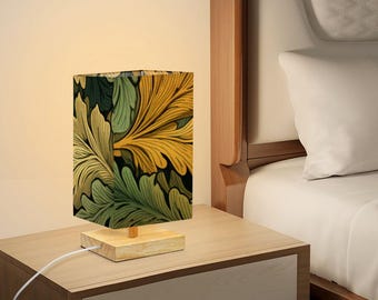 Botanical Art Nouveau Table Lamp Olive Mustard Leaf Bedside Light Organic Nature Accent Lighting Woodland Home Decor