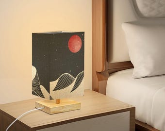 Bedside Light Accent Table Lamp Abstract MCM Landscape Desert Night Celestial Scene Mid Century Style Illustration