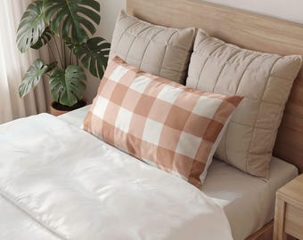 Federa per cuscino Buffalo Check, copricuscino a quadretti beige e rosa cipria, decorazione per camera da letto in stile rustico, biancheria da letto in stile cottagecore, regalo per l'inaugurazione della casa.