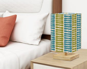 Mid Century Modern Table Lamp Scandinavian Bedside Light Blue Green Geometric Accent Lighting Retro Bedroom Home Decor Mood Lighting