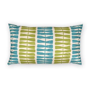 May include: A rectangular throw pillow featuring a repeating vertical pattern of stylized leaf stems. The design alternates between columns of lime green and teal blue leaves against a solid off-white background, creating a balanced graphic print.
